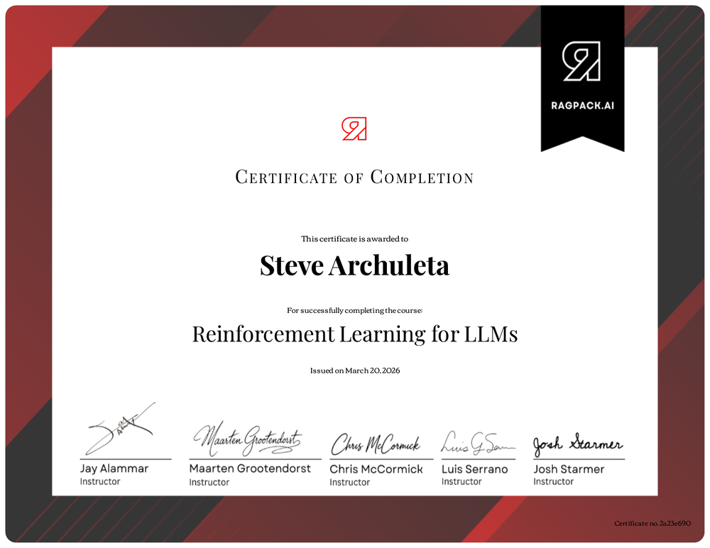 Reinforcement Learning for LLMs certificate