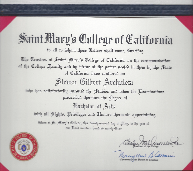 Saint Mary's College diploma