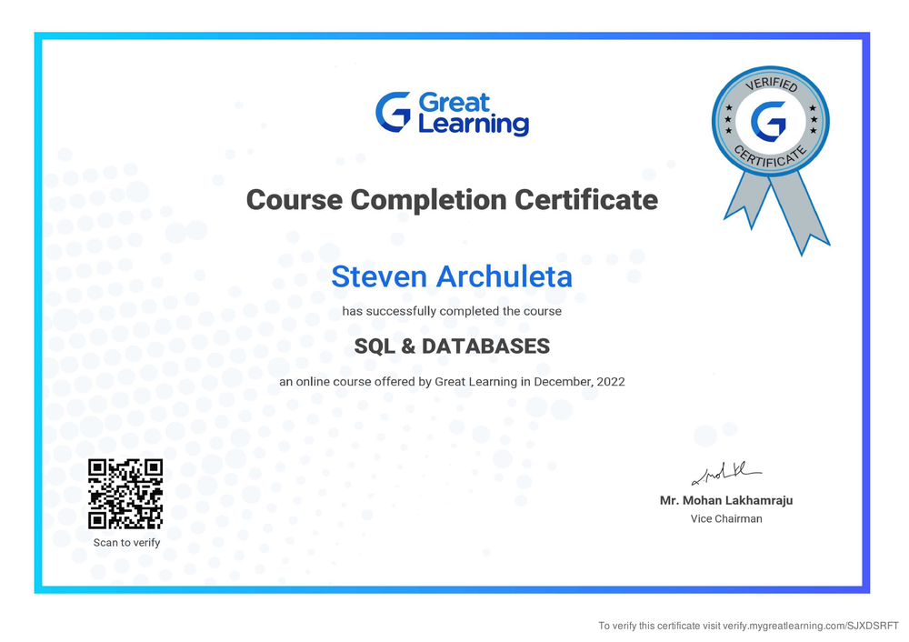 SQL Architecture and Modeling certificate