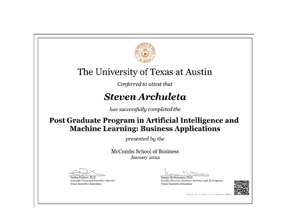 UT Austin AI/ML certificate